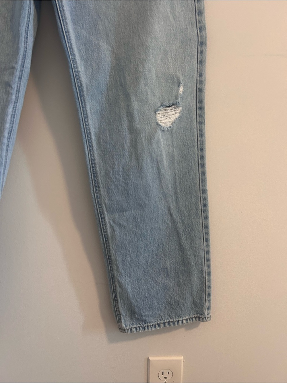 Light Wash Wide Leg Distressed Jeans - Light Blue - Picture 2 of 13